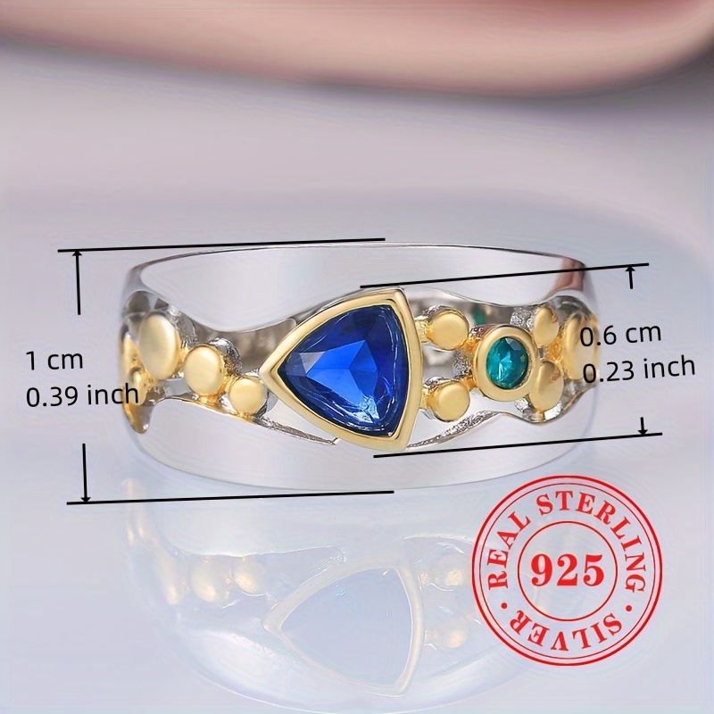 925 Silver Two Ring Triangle Cut Gemstone Vintage Ring